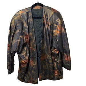 VTG Abstract Leather Jacket Open Front Made in Turkey Oversized Artsy Coat XL